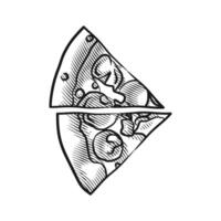 Engraving Style Pizza Illustrations with Toppings in Line Art vector