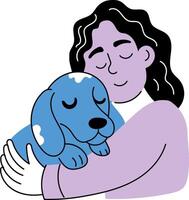 Pet hugging character illustration in hand drawn style vector