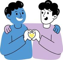 Hand drawn illustration of two characters making heart gesture depicting bff goals vector