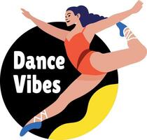 Flat sticker of girl character with dance vibes typography vector