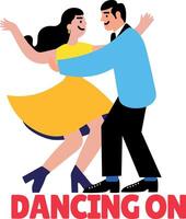 A flat style sticker of a couple performing tango dance with dancing on typography vector