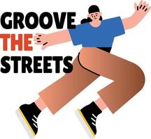 Flat sticker of a character doing dance move vector