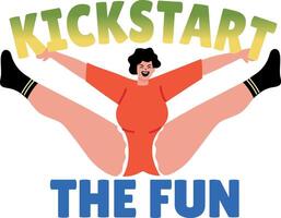 A character doing cheerleading dance with kickstart the fun typography vector