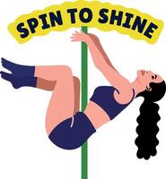 Flat sticker of pole dancing girl with spin into shine typography vector