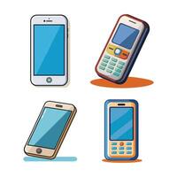 set of a flat illustration of a vintage button cellphone vector
