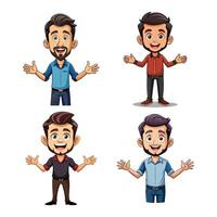 a flat illustration of a man character with open arms and happy faces vector