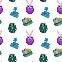 Cute Easter Egg Pattern with Bunny and Festive Elements vector