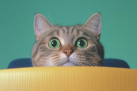 curioso gato echar un vistazo terminado escritorio en oficina ajuste foto