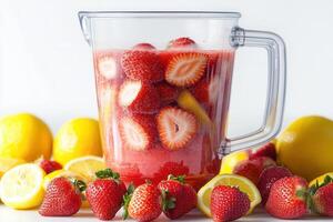 Refreshing strawberry lemonade with fresh strawberries and lemons photo