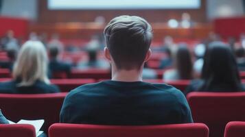 Businessman attending a conference and listening to a presentation photo