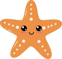 Cute orange starfish character with exaggerated facial features in a playful, minimal design style showcasing vibrant colors and cheerful expression in art vector