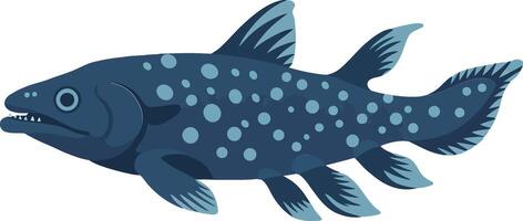 Detailed illustration of a coelacanth fish in a flat design style showcasing its unique features and aquatic environment in a vibrant color palette art vector