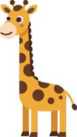 Playful cartoon-style giraffe standing upright with a friendly expression, featuring flat design elements and vibrant colors in cheerful illustration vector