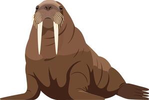 A detailed illustration of a walrus lounging peacefully on a sandy beach with a calm ocean backdrop and warm sunlight illuminating its features in vibrant art vector