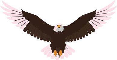 Majestic bald eagle soaring through a clear blue sky in a flat illustration showcasing its powerful wingspan and regal presence vector