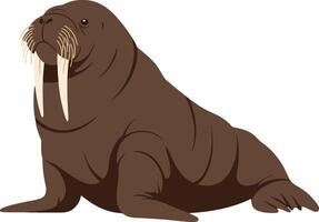 A detailed walrus resting on a rocky shore in a flat art style with a calm and serene atmosphere vector