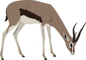 A graceful antelope grazing on grass in a serene landscape, illustrated in a minimal style, showcasing elegant features, art vector