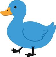 Blue duck character walking cheerfully with a bright orange beak in a minimalistic flat design illustration vector