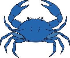 Blue crab illustrated in a detailed, flat design style showcasing vibrant colors and intricate features, perfect for seafood themes in art vector
