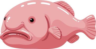 Cartoon-style pink fish with exaggerated features swimming in a playful underwater setting, showcasing vibrant colors and whimsical design, illustration vector