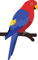 Colorful parrot perched on a branch showcasing vibrant feathers in a flat design style art vector