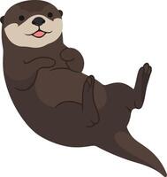 Playful otter floating on its back in a serene and cheerful setting, showcasing a flat and minimal design style, illustration vector