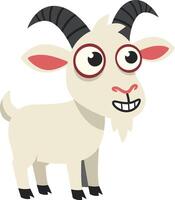 Playful cartoon goat with exaggerated features in a colorful flat design style showcasing joy and liveliness in illustration vector