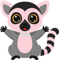 Cute lemur character with big eyes and a playful expression in a flat design style illustration vector