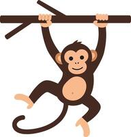 Playful monkey swinging from a branch in a cheerful, minimal style, capturing a lively and fun atmosphere in art vector