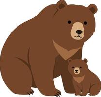A mother bear and her cub depicted in a minimal flat design style, showcasing their bond in a serene forest setting, art vector