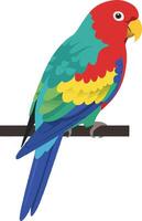 Colorful parrot perched on a simple branch in a minimal, flat design style illustration vector