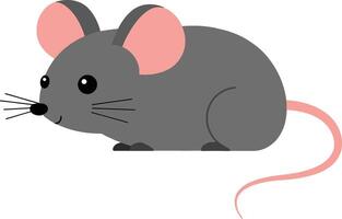 Grey mouse with pink ears and tail in a playful, minimal design style, showcasing cute and friendly characteristics, illustration vector