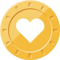 Golden coin featuring a heart symbol in a minimalistic style, representing love and wealth, perfect for digital projects, illustration vector