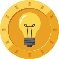 Light bulb icon surrounded by a golden coin design in a flat illustration style showcasing creativity and innovation with a cheerful tone vector