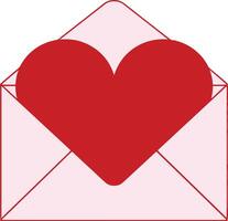 A pink envelope with a prominent red heart symbolizing love, designed in a minimal flat art style, conveying warmth and affection in a simple composition vector