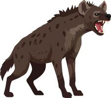 Detailed illustration of a fierce hyena with sharp teeth and distinctive spotted fur in a flat design style showcasing its wild nature and dynamic posture art vector