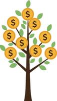 A whimsical money tree with golden coins and green leaves in a flat design style, representing prosperity and abundance in art vector