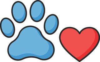 Blue paw print and red heart symbolizing love for pets in a minimal and playful design style art vector