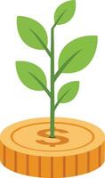 Green plant sprouting from a wooden stump in a minimal design style, symbolizing growth and renewal in art vector