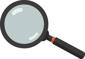 A simple black magnifying glass with a round lens and orange accent showcasing detailed, minimal design in flat art vector