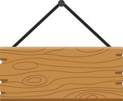 Wooden signboard with a rustic design hanging from a black rope in a minimal illustration vector