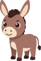 Cheerful brown donkey character with large ears and expressive eyes in a minimal flat design style, perfect for childrens art vector