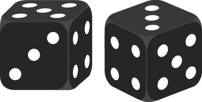 Two black dice displaying random numbers in a minimal style, showcasing perspective and shading, perfect for gaming and design needs, art vector