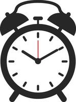 Classic black alarm clock design in a flat style showcasing time management and punctuality, perfect for minimalist art vector