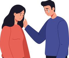 Two characters in a heartfelt moment of comfort, showing empathy, minimal design style, conveying emotions in illustration vector
