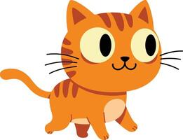 Cute orange kitten with large eyes playfully walking on a white background in a minimal flat design illustration vector