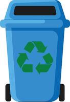 Blue recycling bin with green recycling symbol in flat design emphasizing eco-friendliness and sustainability art vector