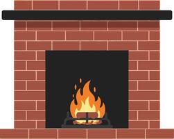 Cozy brick fireplace with a warm glowing fire in a minimal flat design illustration vector