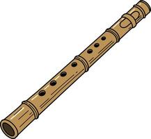 Traditional wooden flute depicted in a detailed flat style showcasing intricate designs and natural colors in art vector