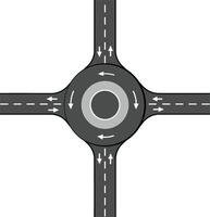 Circular intersection layout with multiple lanes and arrows in flat design style showcasing traffic flow in art vector